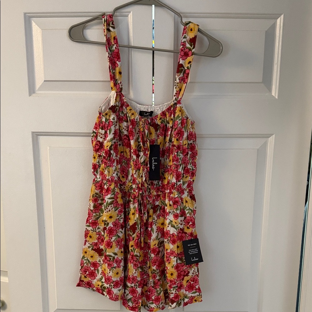 Lulu's Red and Yellow Floral Mini Romper Dress